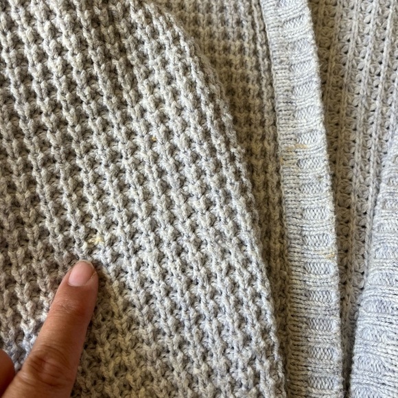 90s L.L. Bean Womens Large Waffle Knit Hooded Open Cardigan size Pet Small Gray - Picture 5 of 10